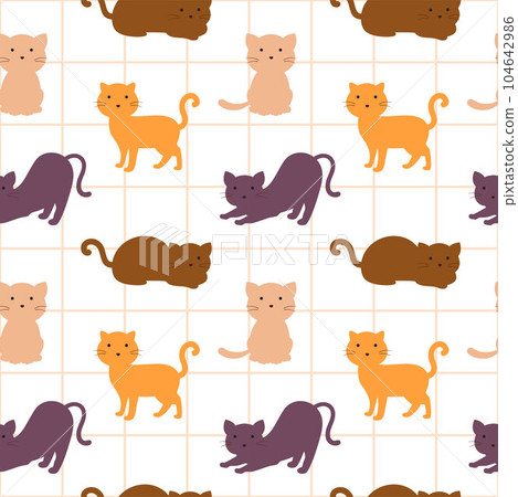 Cats Animals Seamless Pattern Design with Cat Element in Template Hand Drawn Cartoon Flat Illustration 104642986