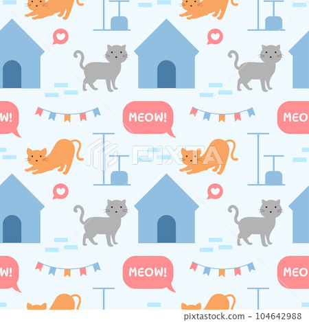 Cats Animals Seamless Pattern Design with Cat Element in Template Hand Drawn Cartoon Flat Illustration 104642988