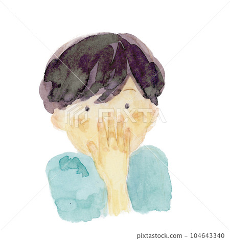 年輕人隱藏他的嘴上半身手勢姿勢 104643340