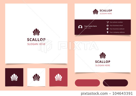 Scallop logo design with editable slogan. Branding book and business card template. 104643391