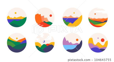 Abstract landscapes and views of nature, vector 104643755