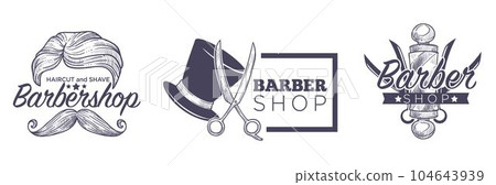Haircut and shave for men, barber shop logotypes Haircut and shave for men, barber shop logotypes 104643939