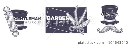 Gentleman haircut, barber shop logotype or banner Gentleman haircut, barber shop logotype or banner 104643940