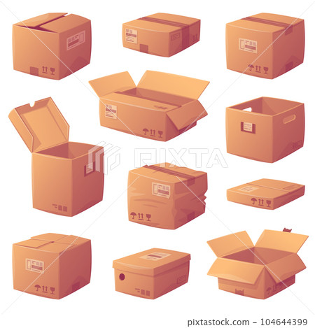 Cardboard Box as Paper Packaging Container Vector Set Cardboard Box as Paper Packaging Container Vector Set 104644399