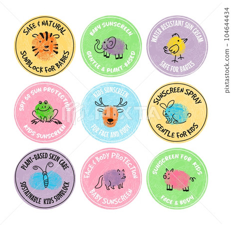 Sticker design set for baby sunscreen product 104644434