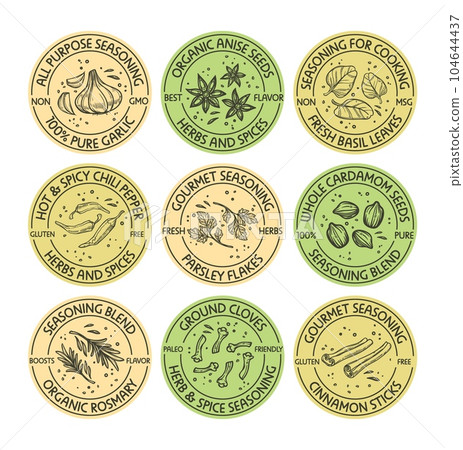 Round label set for seasoning and spice package 104644437