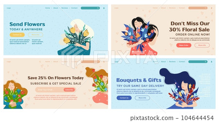 Web page design set with flower shop offer 104644454