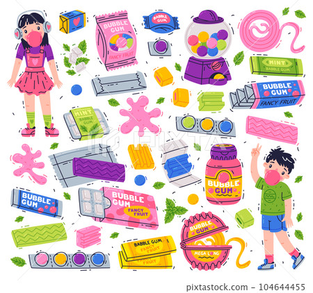 Bubble Gum and Sweet Chewing Gum Vector Set 104644455