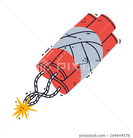 Dynamite Red Stick Sheaf with Fuse as Explosive and Reactive Substance for Explosion Vector Illustration Dynamite Red Stick Sheaf with Fuse as Explosive and Reactive Substance for Explosion Vector Illustration 104644576