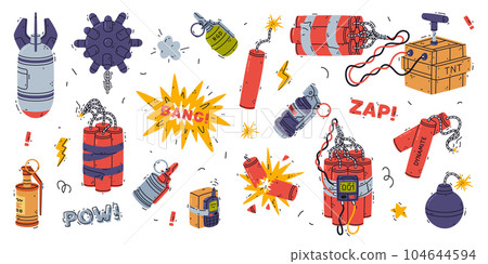 Bomb, Dynamite and Explosives as Reactive Substance for Explosion Vector Set Bomb, Dynamite and Explosives as Reactive Substance for Explosion Vector Set 104644594