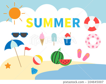 夏季海邊易於使用的彩色圖標 104645007