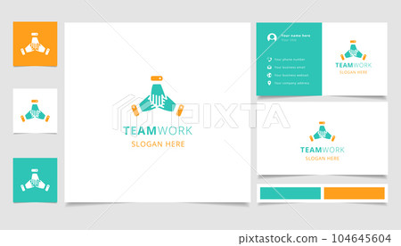 Teamwork logo design with editable slogan. Branding book and business card template. 104645604