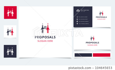 Proposals logo design with editable slogan. Branding book and business card template. Proposals logo design with editable slogan. Branding book and business card template. 104645653