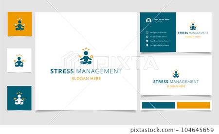 Stress management logo design with editable slogan. Branding book and business card template. 104645659