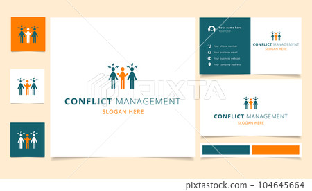 Conflict management logo design with editable slogan. Branding book and business card template. 104645664