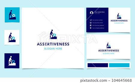 Assertiveness logo design with editable slogan. Branding book and business card template. Assertiveness logo design with editable slogan. Branding book and business card template. 104645668
