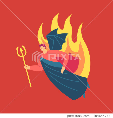 Cartoon Color Character Demon or Devil Concept Flat Design Style. Vector illustration of Person Demonic Costume 104645742