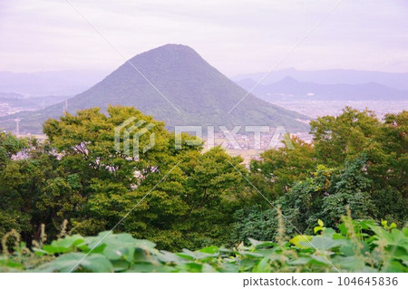 Kagawa Prefecture, view of Mt. Iino from Mt. Aono at dusk 104645836