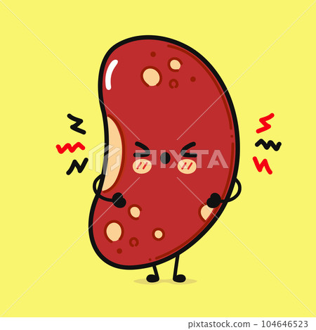 Angry red Bean character. Vector hand drawn cartoon kawaii character illustration icon. Isolated on yellow background. Sad red Bean character concept Angry red Bean character. Vector hand drawn cartoon kawaii character illustration icon. Isolated on yellow background. Sad red Bean character concept 104646523