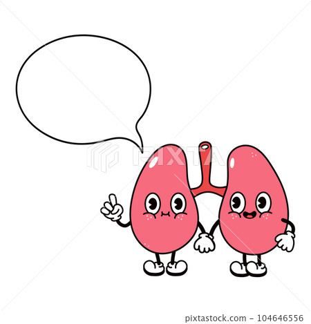 Lungs with an inscription character. Vector hand drawn traditional cartoon vintage, retro, kawaii character illustration icon. Isolated white background. Lungs character 104646556
