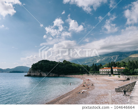 Green cliff near the beach of Villa Milocer. Montenegro Green cliff near the beach of Villa Milocer. Montenegro 104646664