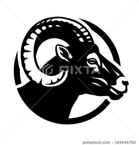 Ram silhouette, round shape logo. Vector illustration. 104646708