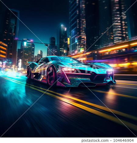 Epic Cyberpumk Sports Car Neon Retro Wave Style Epic Cyberpumk Sports Car Neon Retro Wave Style 104646904