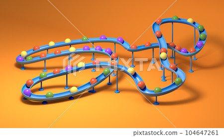 Small balls roll along the marble run 104647261