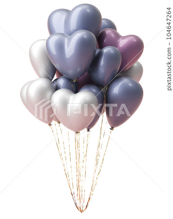 Bunch of heart shaped foil balloons on white background. Bunch of heart shaped foil balloons on white background. 104647264