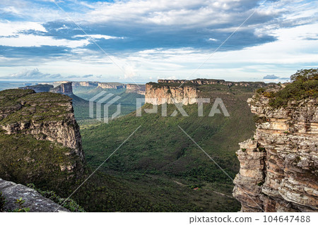 View from the top of the hill of the father inacio, morro do pai inacio, Chapada Diamantina, Bahia, Brazil 104647488