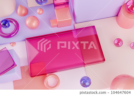 3D render illustration of pink geometric figures 104647604