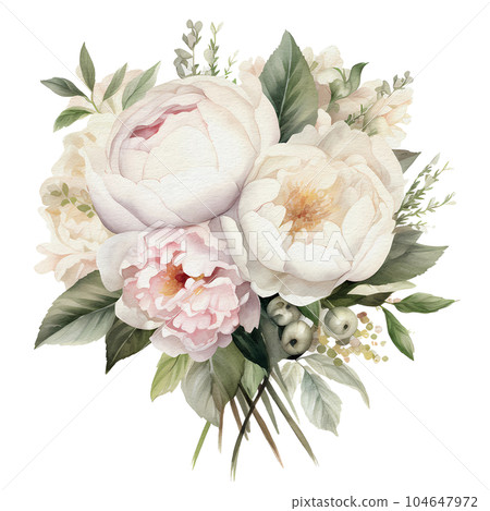 watercolor peony bouquet, AI Generative - Stock Illustration [104647972 ...