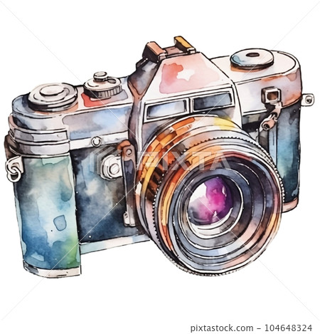 camera, photo, vintage, watercolor, illustration, design, lens, elegant, floral, Generative AI 104648324