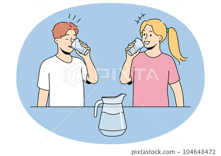 Happy kids drinking water Happy kids drinking water 104648472