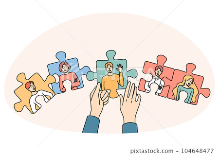 Hands joining puzzles with employees 104648477