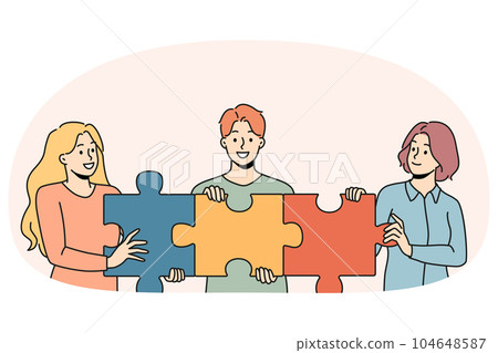 Happy employees connect jigsaw puzzles 104648587