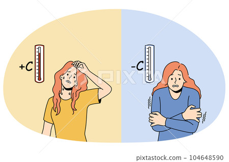 Woman suffer from cold or hot weather 104648590