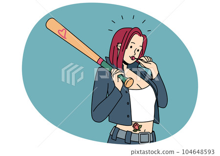 Bad girl with tattoos in open clothes Bad girl with tattoos in open clothes 104648593