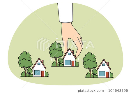 Real estate agent working with house miniatures Real estate agent working with house miniatures 104648596
