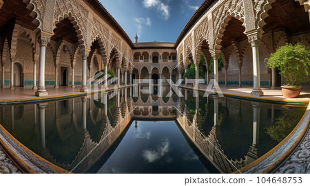 Palace corridor reflected in the water Palace corridor reflected in the water 104648753