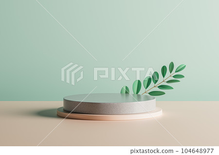 3d presentation pedestal with branch with leafs on background 3d presentation pedestal with branch with leafs on background 104648977