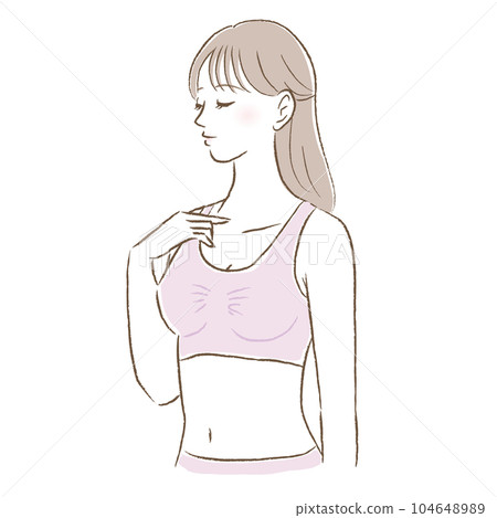 Illustration of a smiling young woman wearing a night bra/wireless bra Illustration of a smiling young woman wearing a night bra/wireless bra 104648989