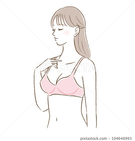 Illustration of a smiling young woman wearing a pink bra 104648993
