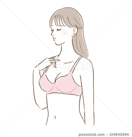 Illustration of a worried young woman in a pink bra Illustration of a worried young woman in a pink bra 104648994