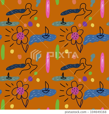Flower sea scribble cute abstract orange pattern Flower sea scribble cute abstract orange pattern 104649168