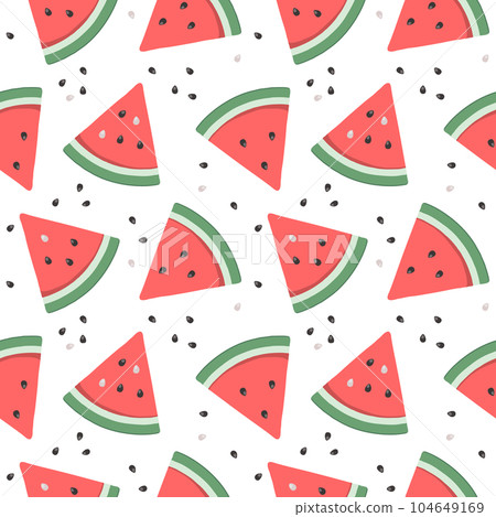 Cut watermelon and seeds, seamless pattern (red) 104649169