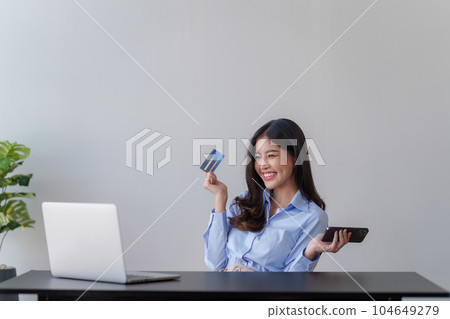 Woman enjoy with shopping. Elevate Your Ecommerce with Captivating Photography: Online Shopping and Payment Concept Woman enjoy with shopping. Elevate Your Ecommerce with Captivating Photography: Online Shopping and Payment Concept 104649279