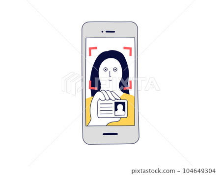 A woman who completes identity verification online using a smartphone camera 104649304
