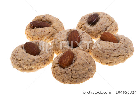 hazelnut cookies with almonds isolated hazelnut cookies with almonds isolated 104650324