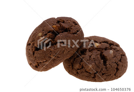 chocolate chip cookies with nuts isolated 104650376